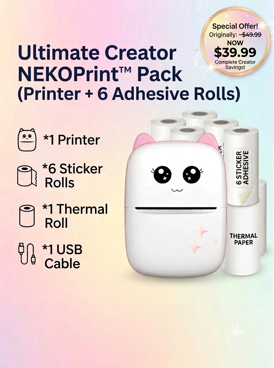 NEKOPrint™ Mini Thermal Printer – Inkless Bluetooth Printer for Stickers & Photos