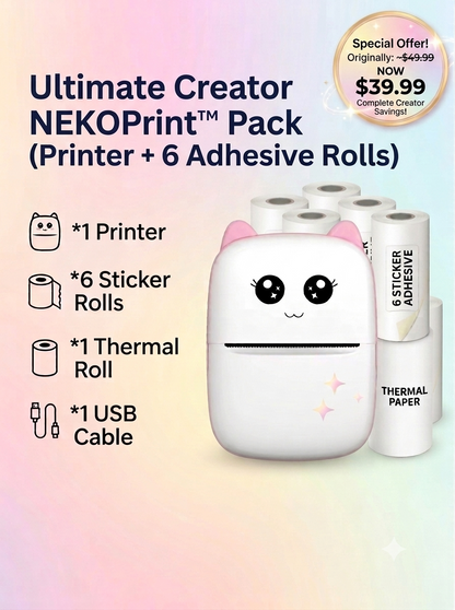 NEKOPrint™ Mini Thermal Printer – Inkless Bluetooth Printer for Stickers & Photos