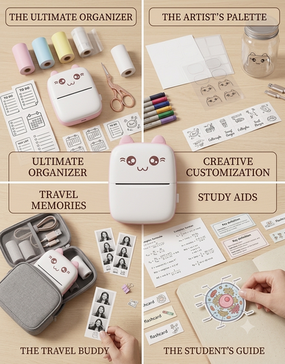 NEKOPrint™ Mini Thermal Printer – Inkless Bluetooth Printer for Stickers & Photos