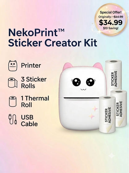 NEKOPrint™ Mini Thermal Printer – Inkless Bluetooth Printer for Stickers & Photos