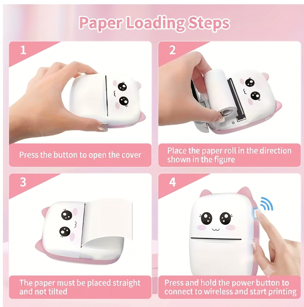 NEKOPrint™ Mini Thermal Printer – Inkless Bluetooth Printer for Stickers & Photos