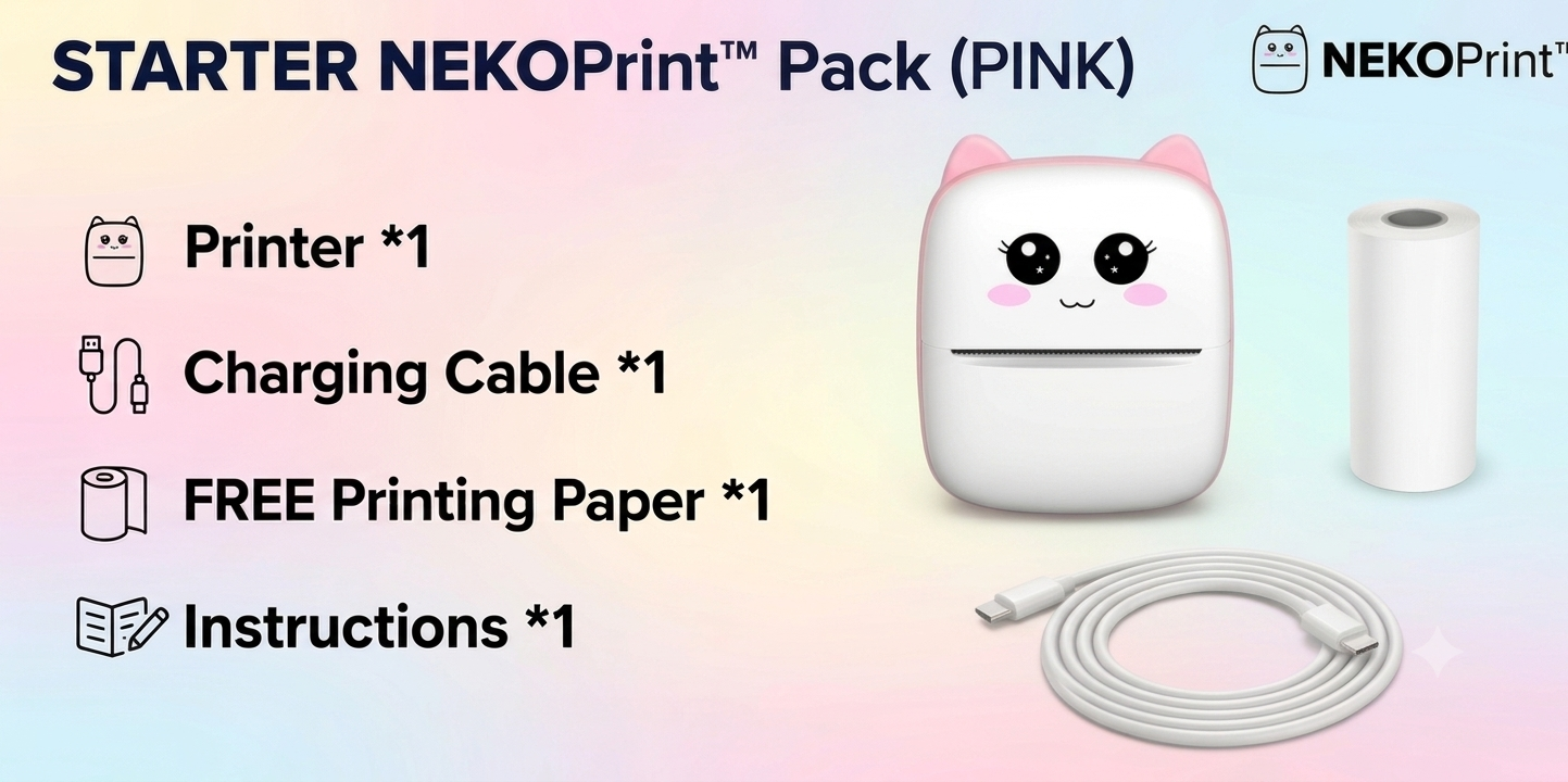 NEKOPrint™ Mini Thermal Printer – Inkless Bluetooth Printer for Stickers & Photos